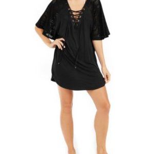 NWT Dotti Resort Lace-Up Tunic Cover-Up Black MEDIUM NEW WITH TAGS